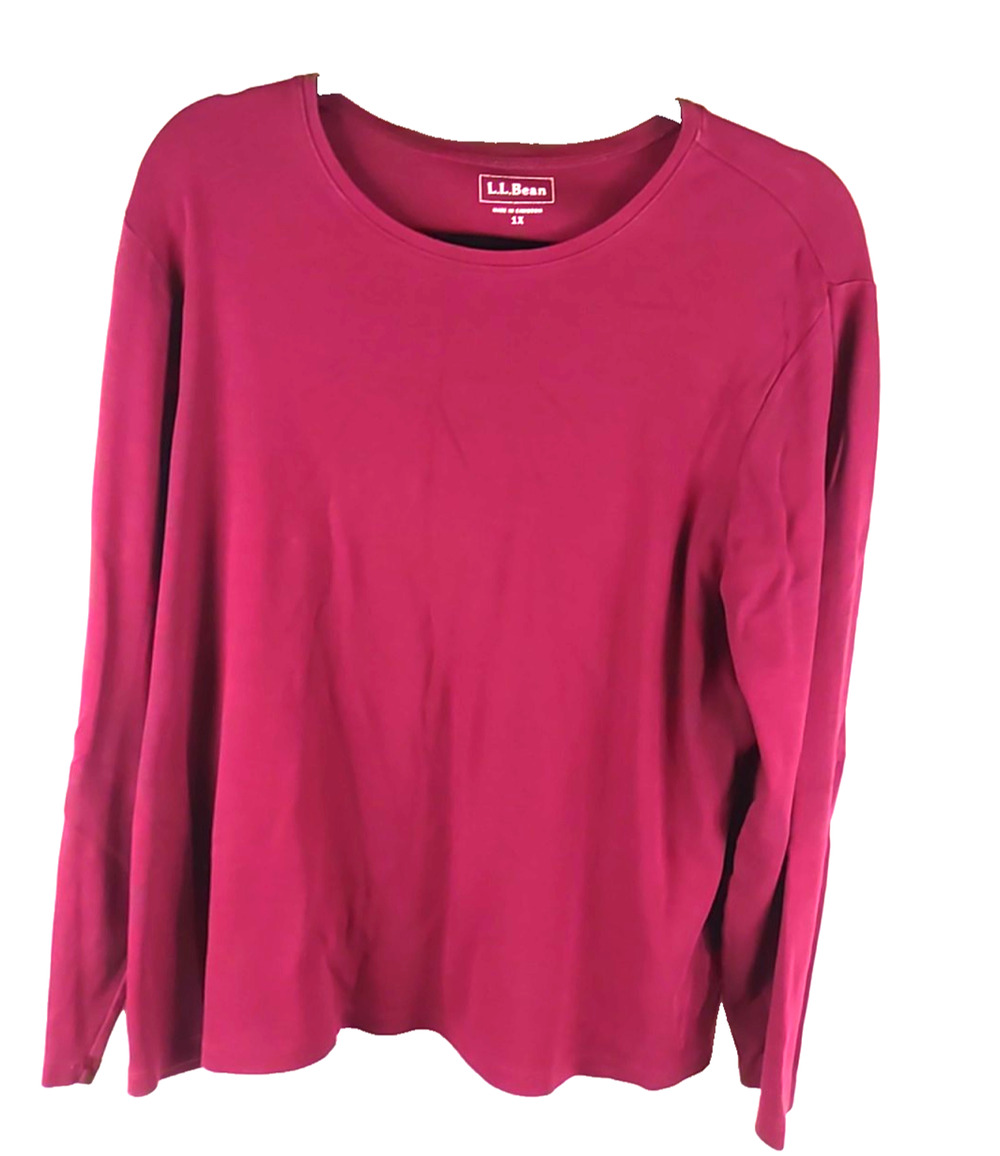 L L Bean Women's Burgundy Long Sleeve T Shirt Size 1 X 100 % Cotton Outdoors